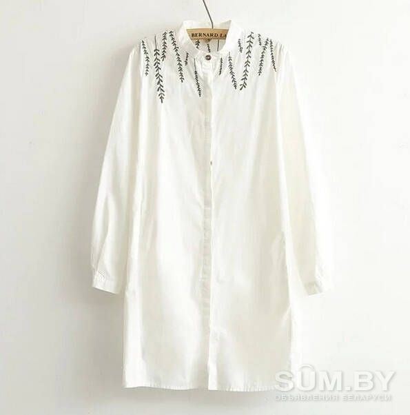 Хлопковая белая рубашка с вышивкой листиками, платье-рубашка объявление Продам уменьшенное изображение 
