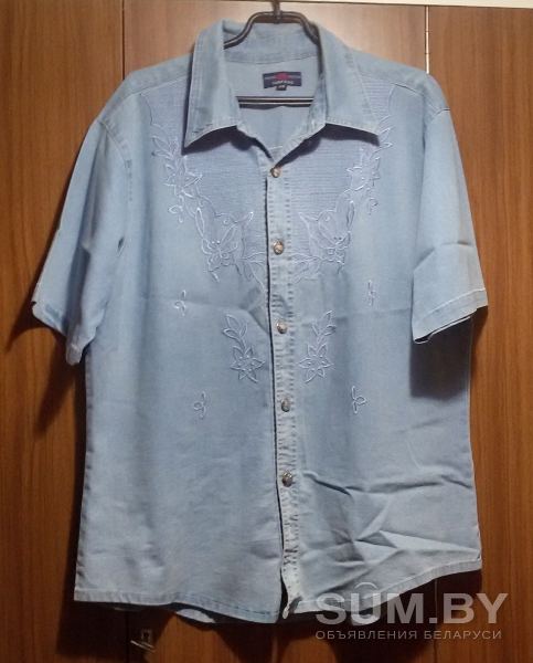 Рубашка голубая джинсовая на пуговицах, р.50-52, б/у объявление Продам уменьшенное изображение 
