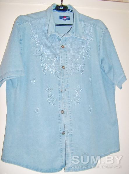 Рубашка голубая джинсовая на пуговицах, р.50-52, б/у объявление Продам уменьшенное изображение 