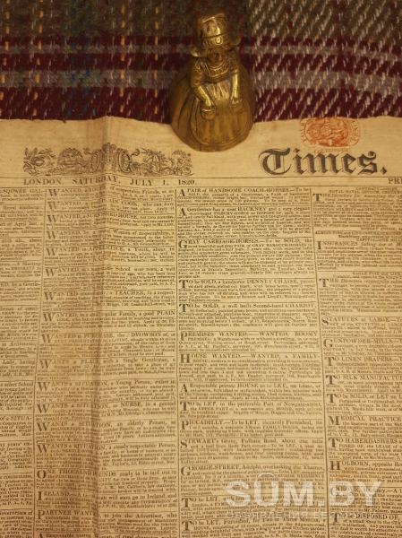 Газета The Times 1820 г объявление Продам уменьшенное изображение 