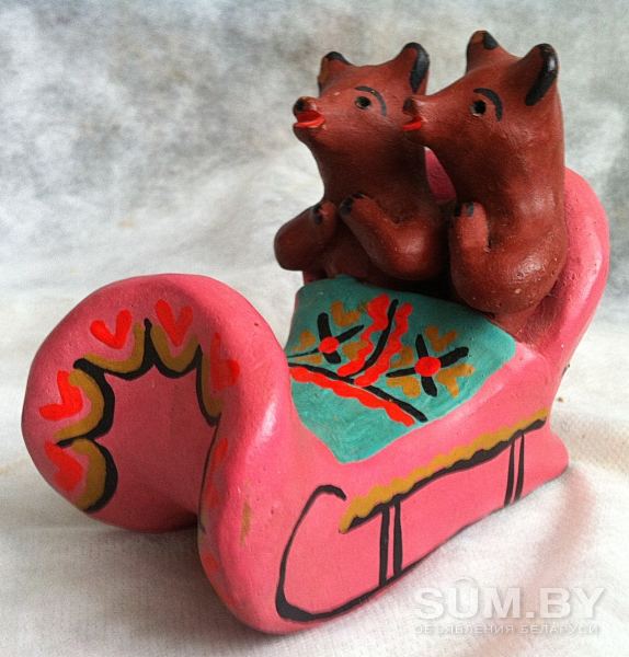 Глиняная игрушка Медвежата в санях. Народные промыслы СССР объявление Продам уменьшенное изображение 