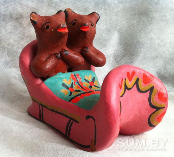 Глиняная игрушка Медвежата в санях. Народные промыслы СССР объявление Продам уменьшенное изображение 